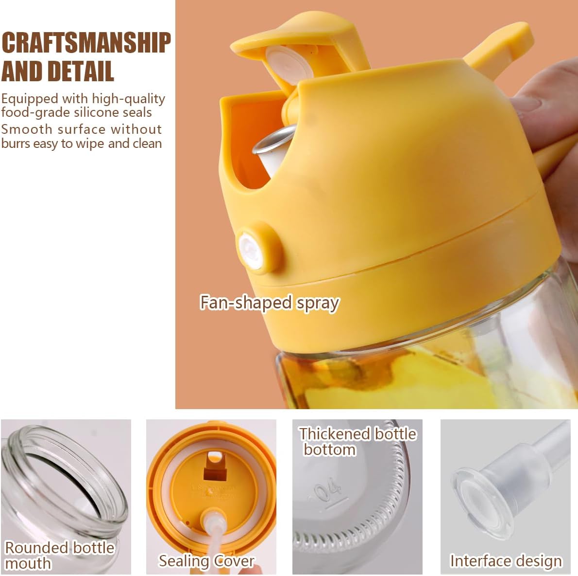 Blocking Light Dark Olive Oil Spray and Pour Bottle for Cooking 16oz/470ml Oil Dispenser for Kitchen 2in1 Dark Green Glass Kitchen Tools & Gadgets for Air Fryer, BBQ
