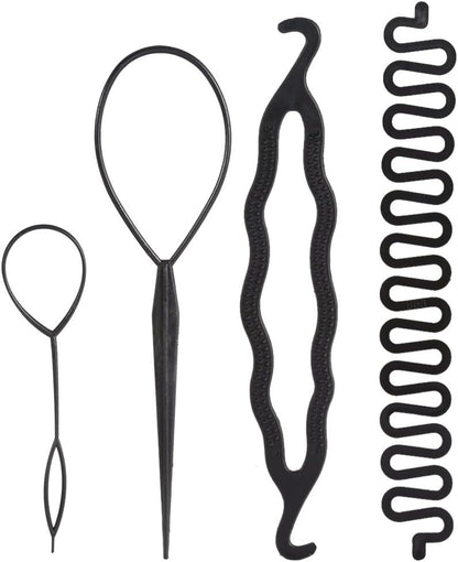 Hair Styling Tools, Braiding Hair Tool Set Spiral Braid Tool Kit Hair Clip Wedding Dating Party DIY Fashion Women Girl Lady Long 4 Pieces