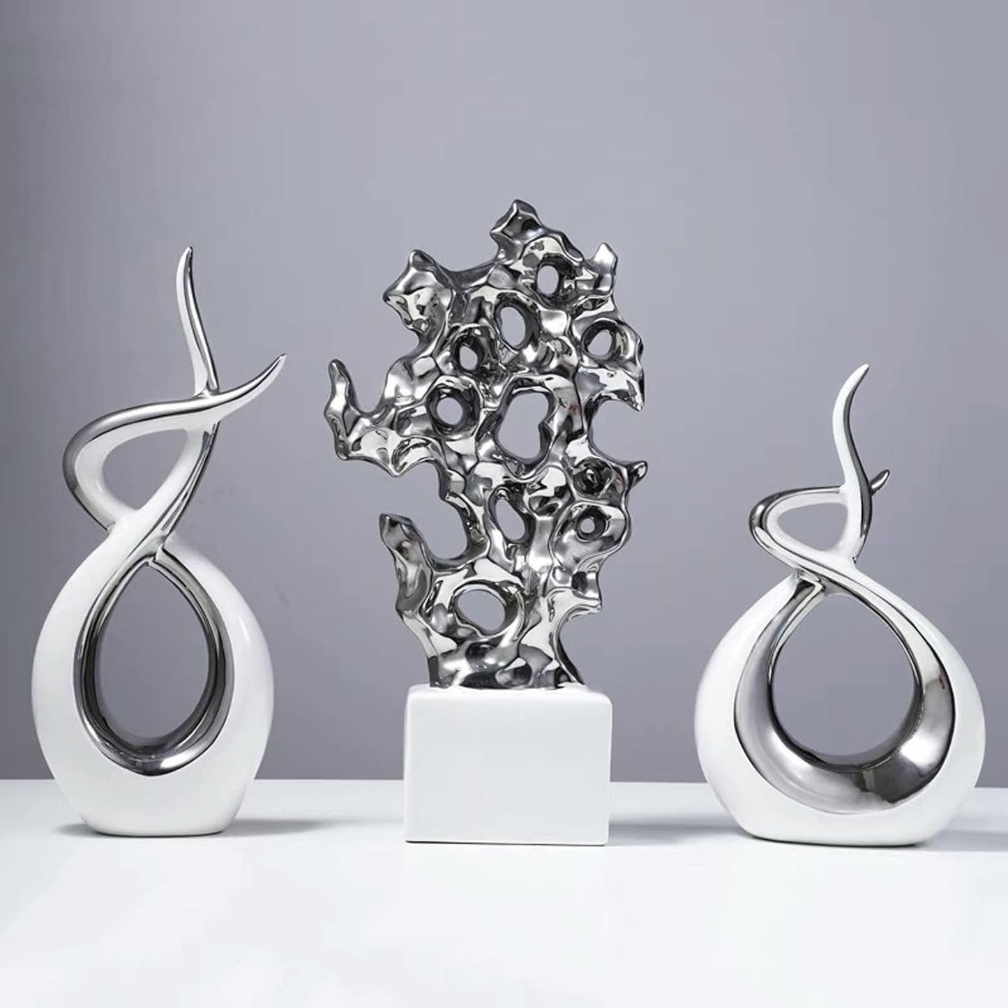 LGYKUMEG Modern Design Ornaments, Silver Ceramic Decoration, Modern Furnishings for Home, Office, Living Room, Interior, Decorations, 17.5 x 30 cm