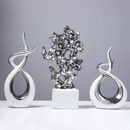 LGYKUMEG Modern Design Ornaments, Silver Ceramic Decoration, Modern Furnishings for Home, Office, Living Room, Interior, Decorations, 17.5 x 30 cm