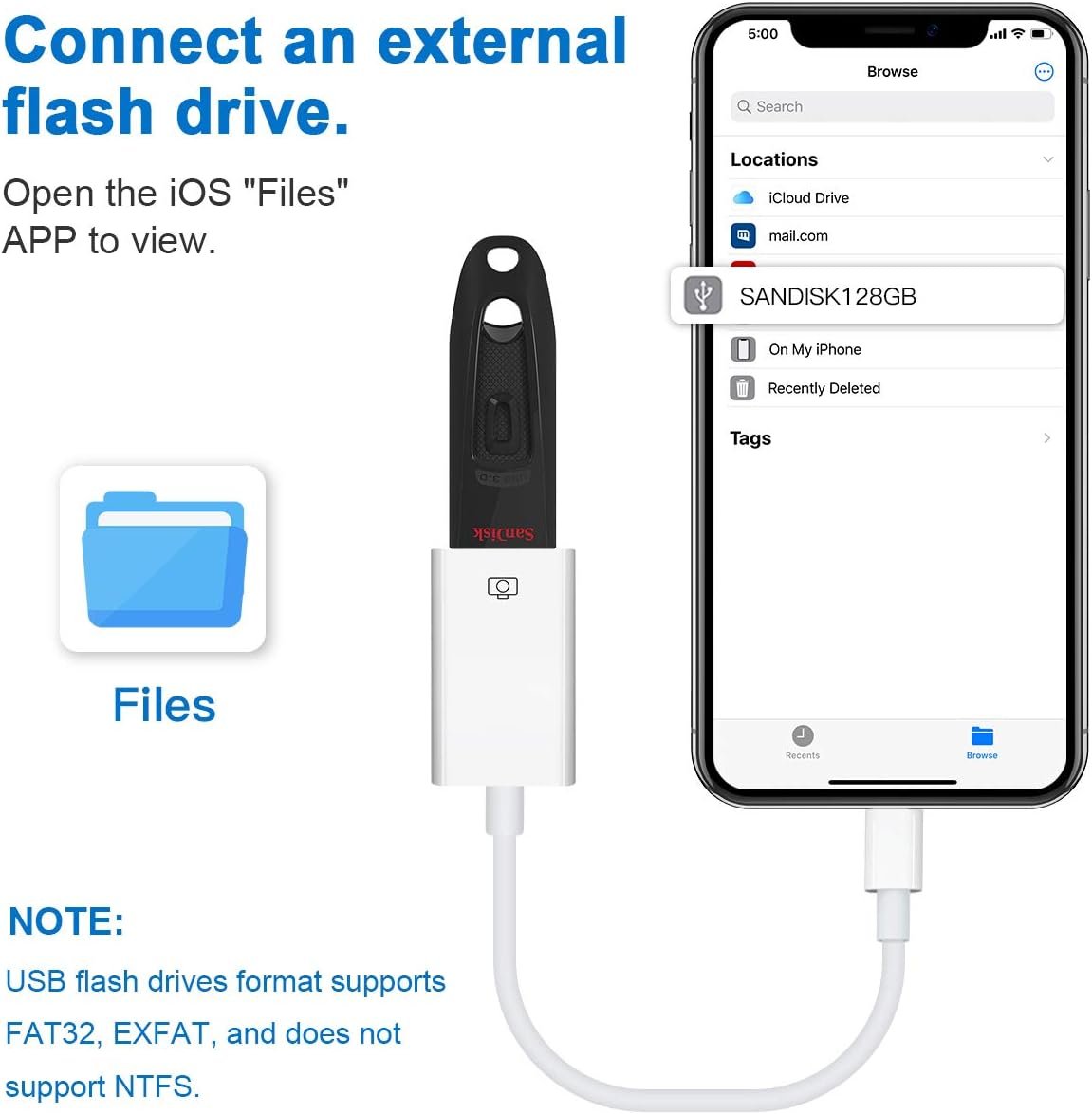 WORLDBOYU Lightning to USB Camera Adapter Female USB OTG Cable Adapter for Select iPhone,iPad Models Support Connect Camera, Card Reader, USB Flash Drive, MIDI Keyboard, White (White)