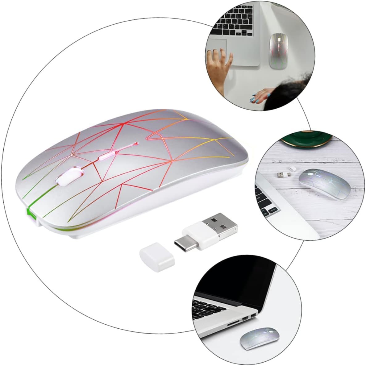 Uonlytech Upgrade Your Desk Double-Jointed Wireless Mouse Silent RGB Lighting / -c for Home/Office Use