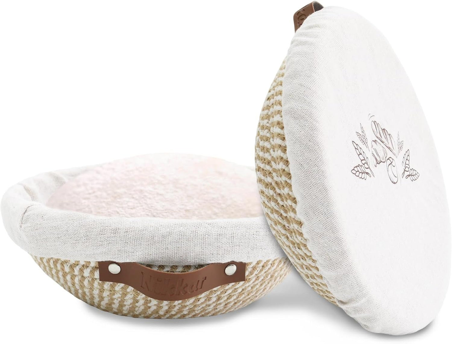 Nikkar Banneton Bread Proofing Basket Set of 2, 9 10 11Inch Round Oval Cotton Rope Sourdough Bread Baking Supplies Proofing Bowls with Liners & Covers Gifts for Bakers Women Wife Mom
