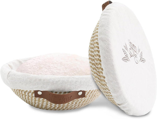 Nikkar Banneton Bread Proofing Basket Set of 2, 9 10 11Inch Round Oval Cotton Rope Sourdough Bread Baking Supplies Proofing Bowls with Liners & Covers Gifts for Bakers Women Wife Mom