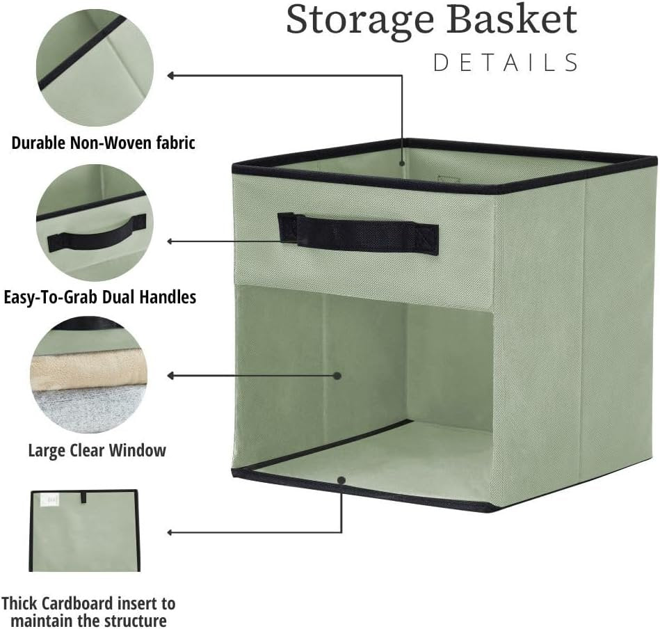 DECOMOMO Fabric Cube Storage Bin – Storage Bins with Clear Window, Toy Storage for Kids, Closet Organizers and Storage for Clothes (11 inch Cube, Green) - 6 Pack