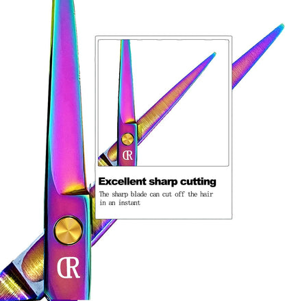 Professional Hair Cutting Shears Set,6 Inch Barber Hair Cutting Scissors Kit,Hairdressing Thinning Shears for Hair Cutting,Sharp Blades Haircut Scissors Kit for Women/Men/Kids (Rainbow)