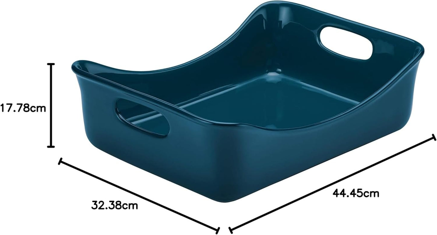 Rachael Ray Solid Glaze Ceramics Bakeware/Lasagna Pan/Baker, Rectangle - 9 Inch x 12 Inch, Marine Blue