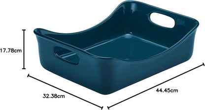 Rachael Ray Solid Glaze Ceramics Bakeware/Lasagna Pan/Baker, Rectangle - 9 Inch x 12 Inch, Marine Blue