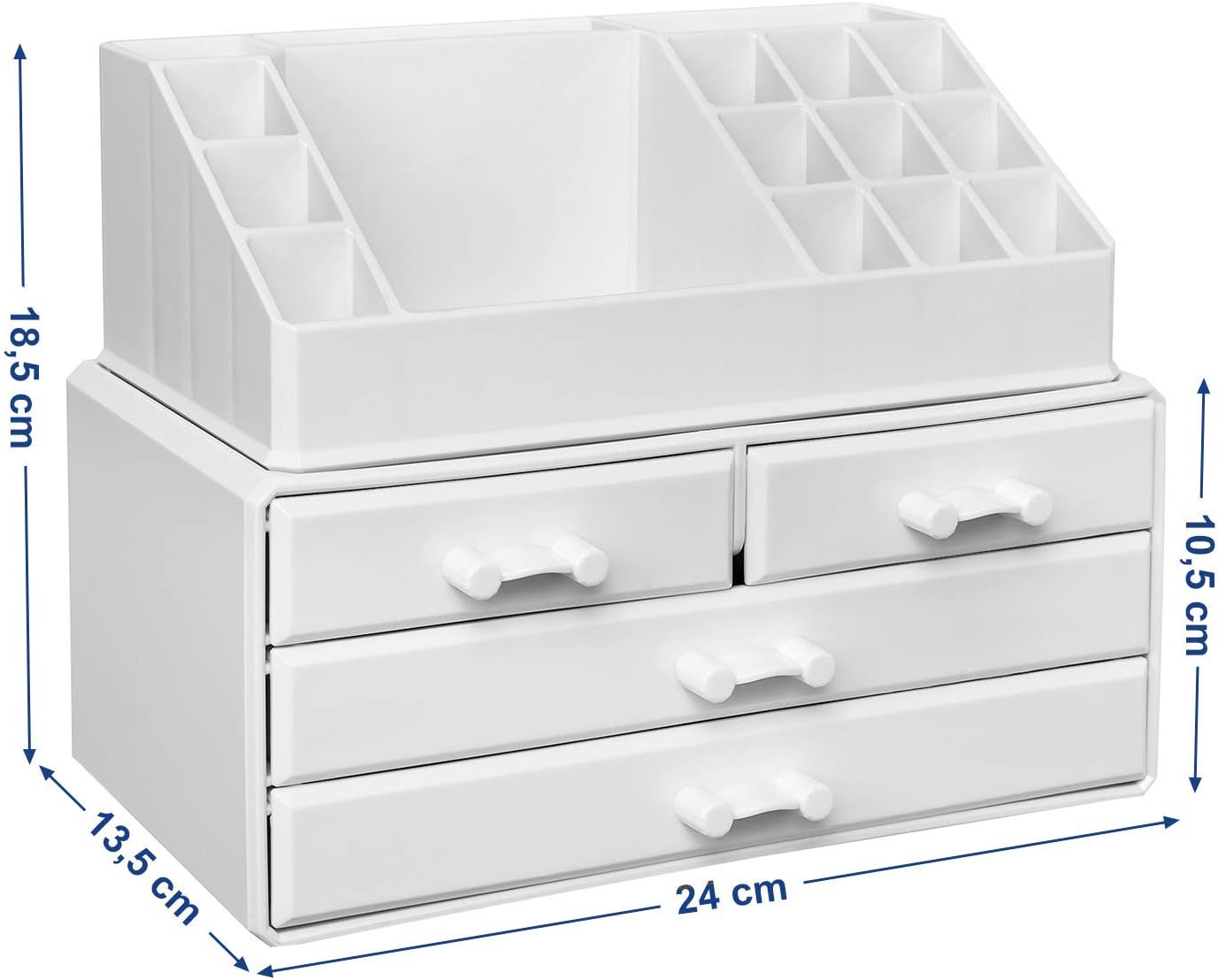 SONGMICS Makeup Organizer, Cosmetic Organizer with 4 Drawers and 16 Compartments of Different Sizes, Non-Slip Mats, for Make Up Accessories and Jewelry, White JKA0010TP