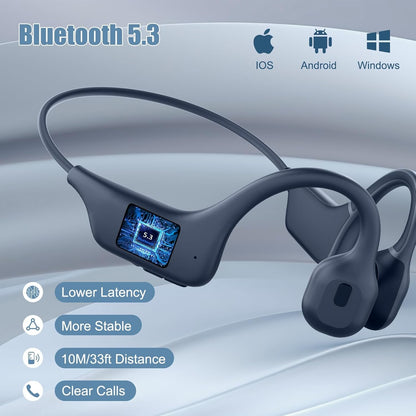 LOBKIN Bone Conduction Headphones Wireless, Open Ear Headphones with Mic, IPX5 Waterproof Sweatproof Bluetooth Sports Headphones for Running, Cycling, Workout (Blue)