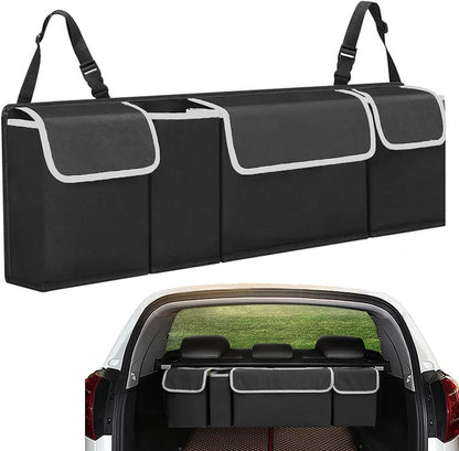 Car Boot Organiser, Car Trunk Organiser, Large Capacity, Hanging Organizer Bag. Car Organizers And Storage, Suitable for Suvs, Trucks, Waterproof, Collapsible Cargo Organizer with 4 Pockets (Black)