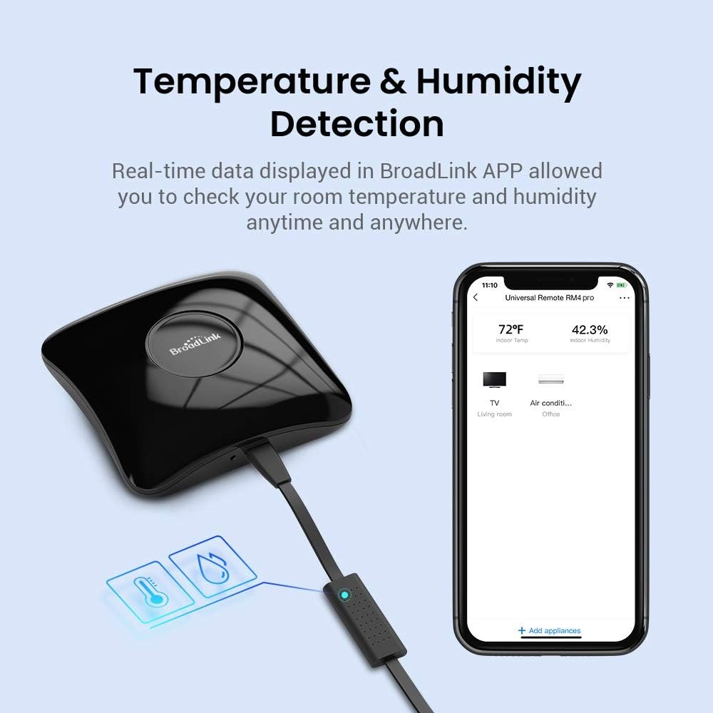 BroadLink RM4 pro S Smart Remote and Sensor Cable Set, Universal IR RF Remote Control Hub with Temperature Humidity Monitor USB Cable, Works with Alexa, Google Home, IFTTT …