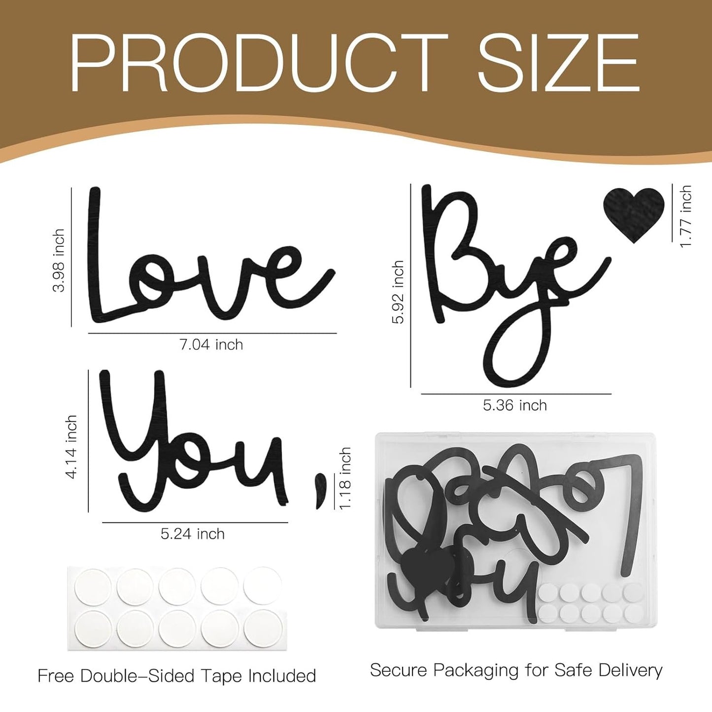 Black Love You Bye Sign above Door, Wooden Words Home Decor Wall, Express Love and Warm Sign with Stickers, Entryway Hallway Decor Indoor, Art Gifts for Bedroom Valentine's Day (1)
