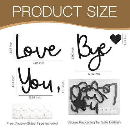 Black Love You Bye Sign above Door, Wooden Words Home Decor Wall, Express Love and Warm Sign with Stickers, Entryway Hallway Decor Indoor, Art Gifts for Bedroom Valentine's Day (1)