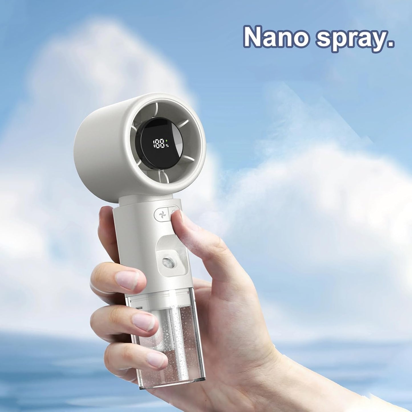 Misting Fan, Mini Spray Water Cooling Tool, Digital Display USB Rechargeable, Handheld Mist Fan 2.28x2.24x6.61 inches, For Outdoor Camping Home Makeup Travel Use