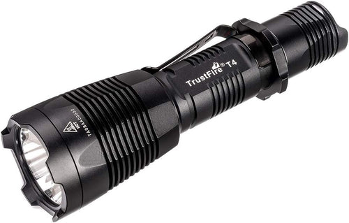 TrustFire T4 LED Tactical Torch 1000 Lumens IPX8 Flashlight - Professional Tac Light Torch Flashlight - Black Bezel EDC Super Bright 18650 Flash Light for Home Hunting Camping Outdoors (T4 Without Battery)