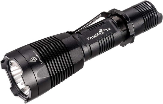 TrustFire T4 LED Tactical Torch 1000 Lumens IPX8 Flashlight - Professional Tac Light Torch Flashlight - Black Bezel EDC Super Bright 18650 Flash Light for Home Hunting Camping Outdoors (T4 Without Battery)