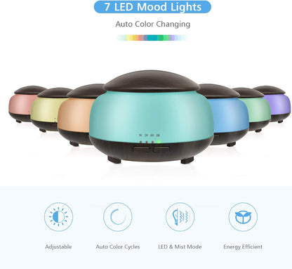 Essential Oil Diffuser, Daroma Aromatherapy Diffuser with Remote Control,300ml Aroma Ultrasonic Nebulizing Cool Mist Humidifier,7 Color Mood Lights & Waterless Auto-Off for Home Office Gift,Dark Wood