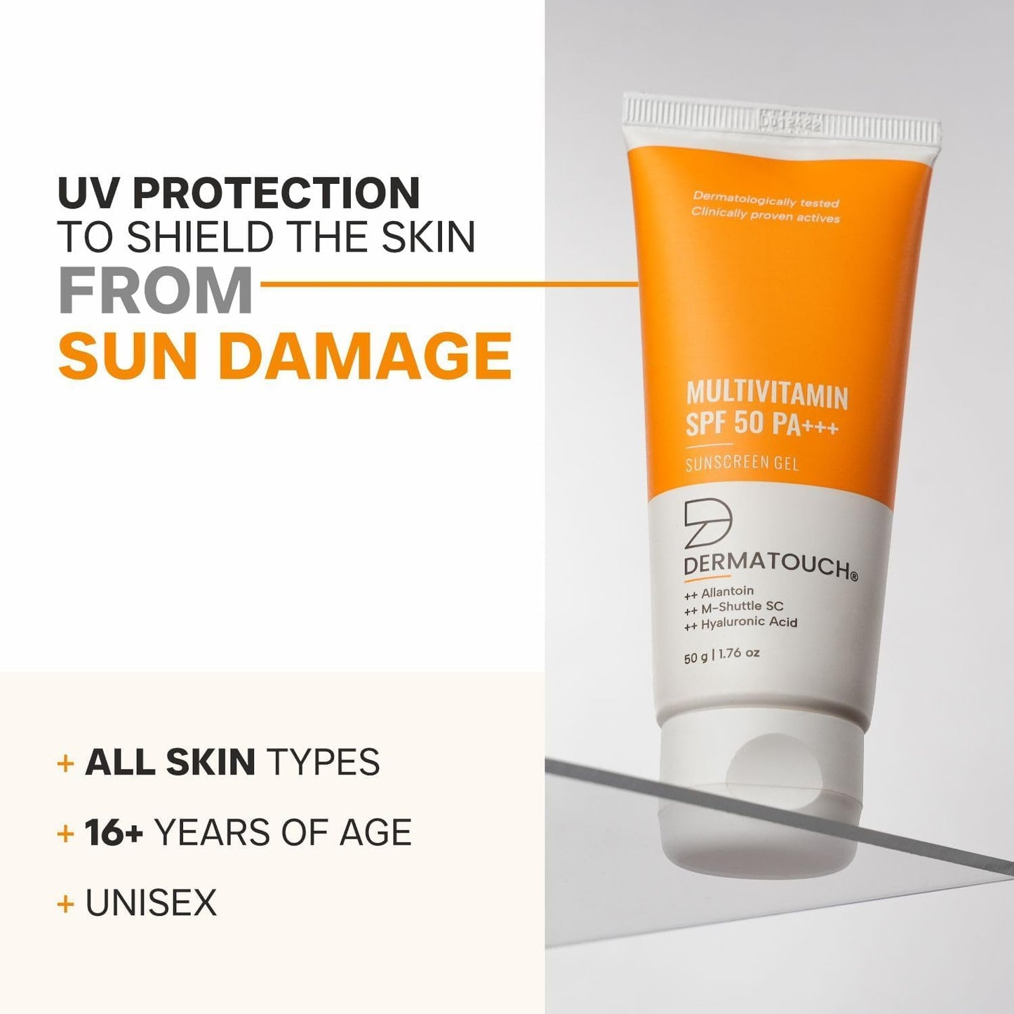 DER.MAT.OUCH Multivitamin Spf 50 Pa+++ Sunscreen Gel For All Skin Types | Uva-Uvb Protection |Zero White Cast | Unisex | 50G