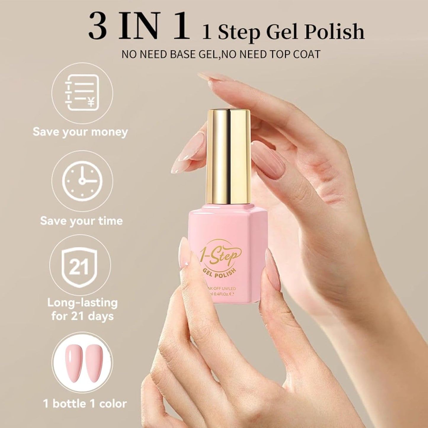 1 x smalto gel, nudo glossy color, base topcoat, 12 ml uv compatibile formula, for Spring Manicure Art, Salon and Home Beauty Nail Care Product Suits Salon Use Set
