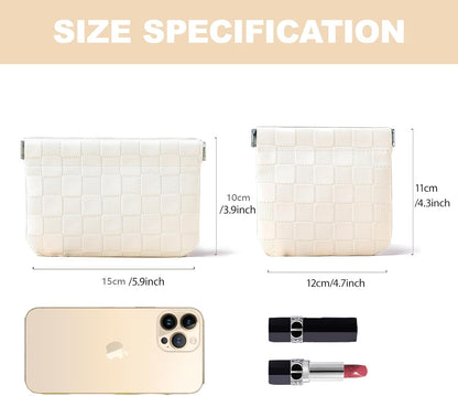 Easyplum 2PCS Leather Pocket Cosmetic Bag for Purse,Coin Purse Lipstick Cosmetic Accessories Organizer, Travel Kit Storage Pouch,Waterproof Portable No Zipper Self-closing Small Makeup Pouch for Women
