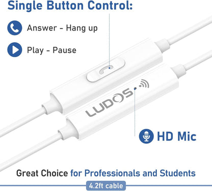 LUDOS FEROX Wired Earbuds in-Ear Headphones, Earphones with Microphone, 5 Years Warranty, Noise Isolation Corded for 3.5mm Jack Ear Buds for iPhone, iPad, Samsung, Computer, Laptop, Gaming, Sports