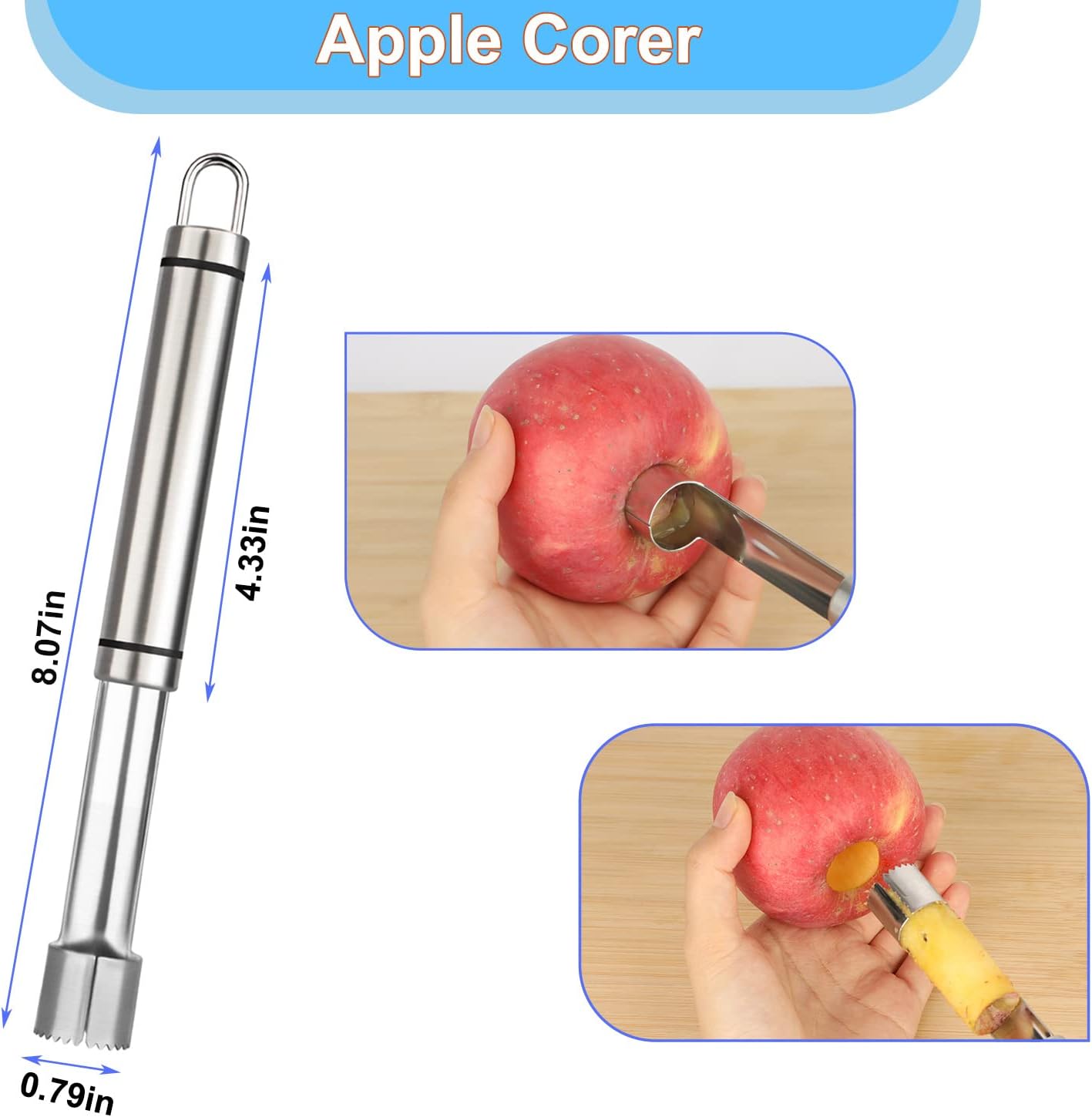 SanKitc 5 Pcs Melon Baller Scoop Set - Stainless Steel Kitchen Gadgets With Carving Tool, Scoop, Apple Corer and Cherry Corer