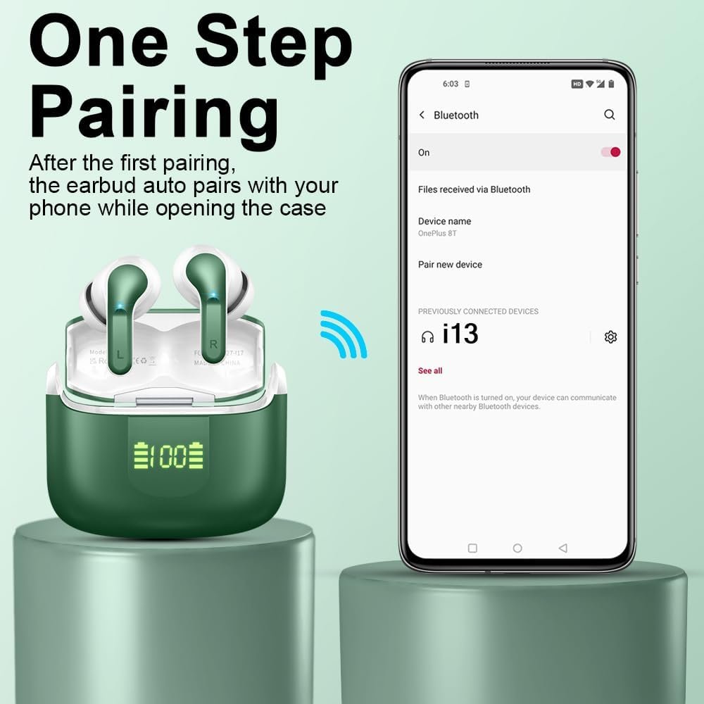 Wireless Earbuds, Bluetooth Headphones 5.3 NEW Ear Buds with 4 ENC Noise Cancelling Mic, Deep Bass HiFi Stereo 40H in Ear Earphones with LED Display, IP7 Waterproof Wireless Headphones for Android/iOS