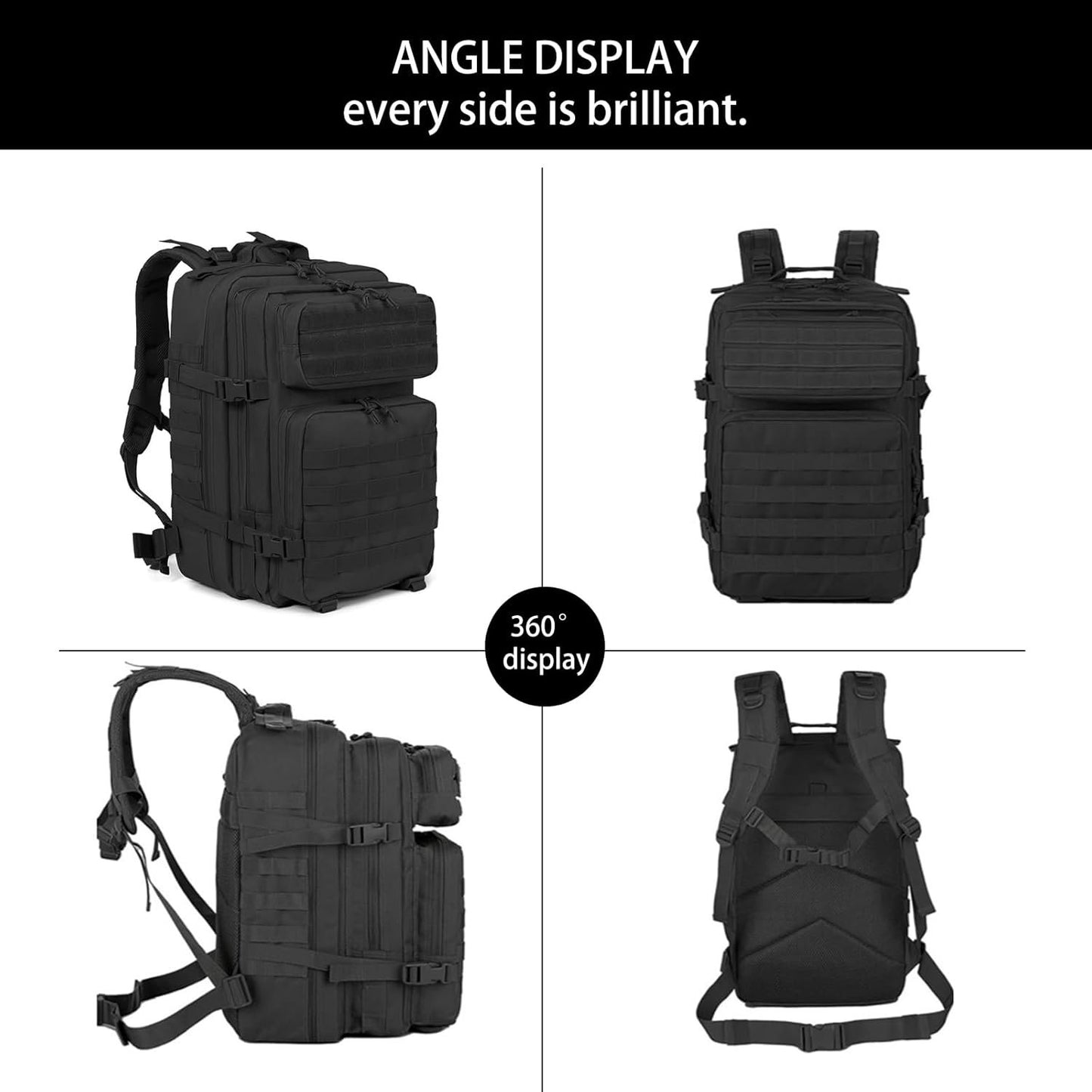 Lizbin Military Tactical Backpack, Military Backpack 45L Tactical Rucksack, Travel Backpack, Large Capacity Survival Backpack Assault Pack for Outdoor Sports Hiking Camping Mountaineering (Black)