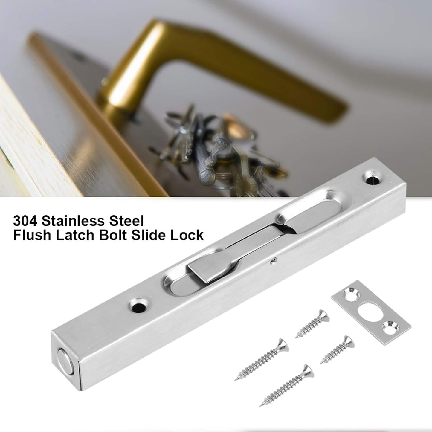 Home Gate Door Security Guard 304 Stainless Steel Flush Latch Bolt Slide Lock (10 Inch 304 Brushed (Waterproof)