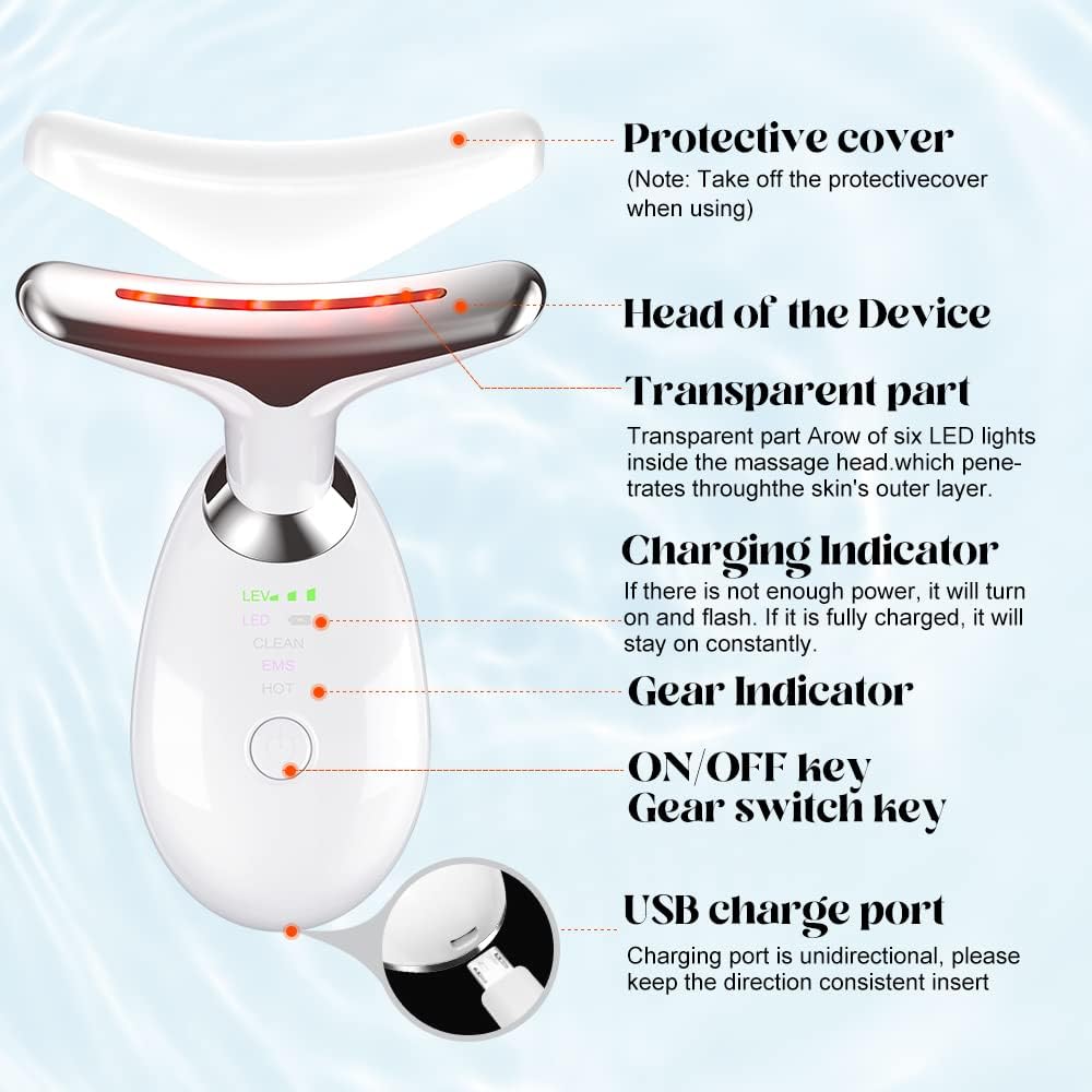 Firming Wrinkle Removal Device for Neck Face, Double Chin Reducer Vibration Facial Massager with Three Uses LED Heat Modes for Skin Care Tightens and Lifts (white)