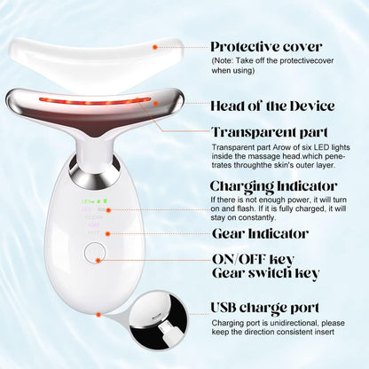 Firming Wrinkle Removal Device for Neck Face, Double Chin Reducer Vibration Facial Massager with Three Uses LED Heat Modes for Skin Care Tightens and Lifts (white)