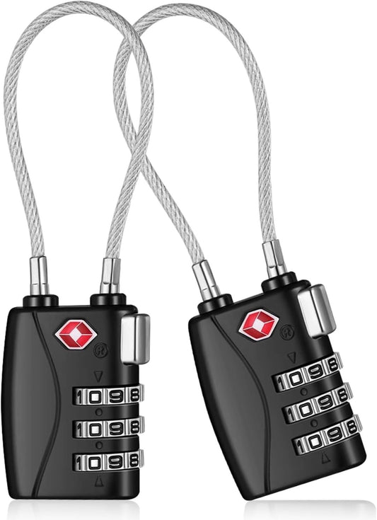 H HOME-MART TSA Approved Cable Luggage Locks,3-Digit Re-settable,Easy to Read Combination Padlock,Suitcase Lock,Alloy Body with Flexible Braided Steel, Security Travel Locks for Travel Bag