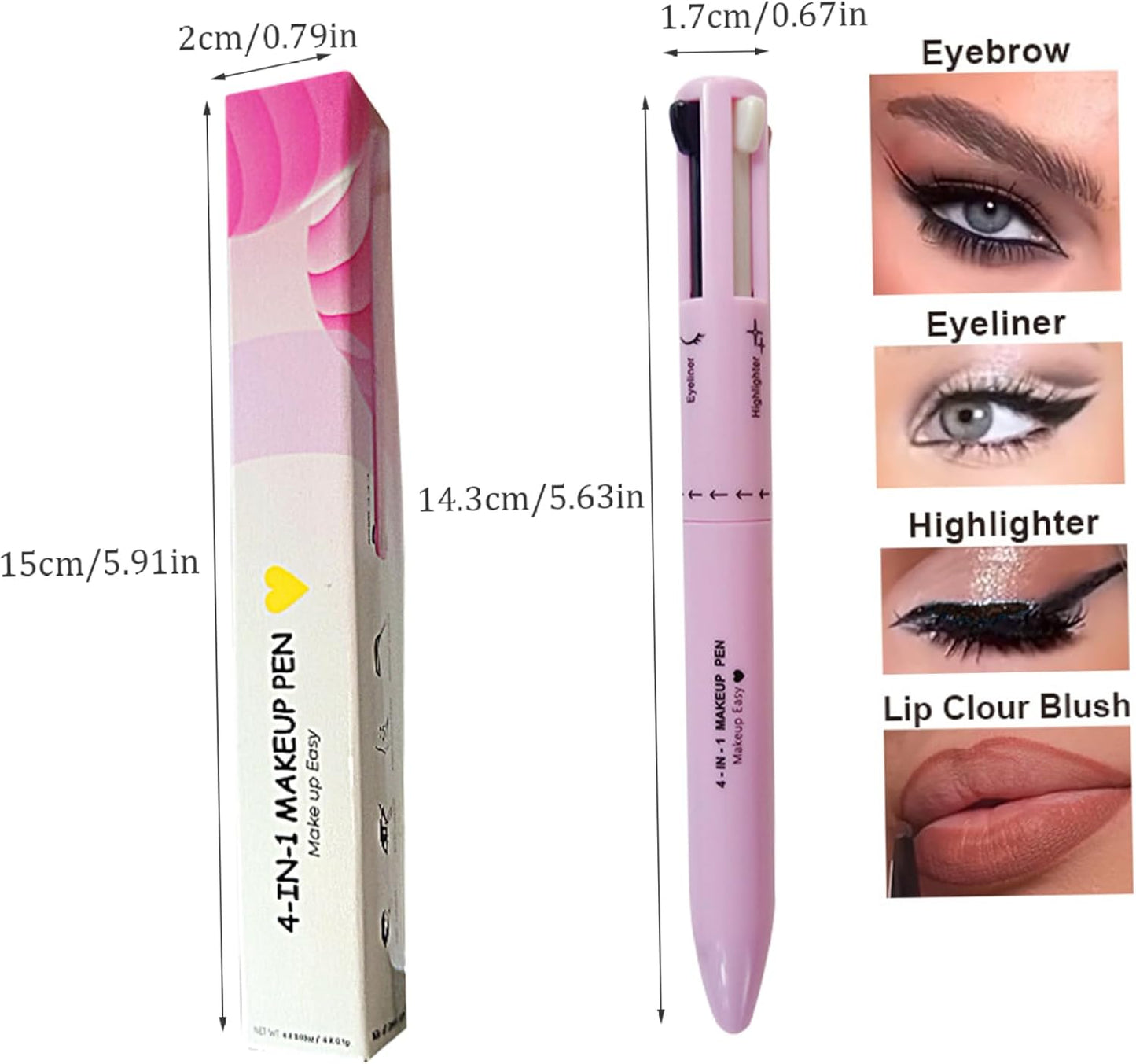 Makeup Pencil,4 in 1 Multifunctional Makeup Pencil Eyeliner Makeup Pencil Lip Liner Eyebrow Pencil Highlighter Compact Easy Makeup Accessories