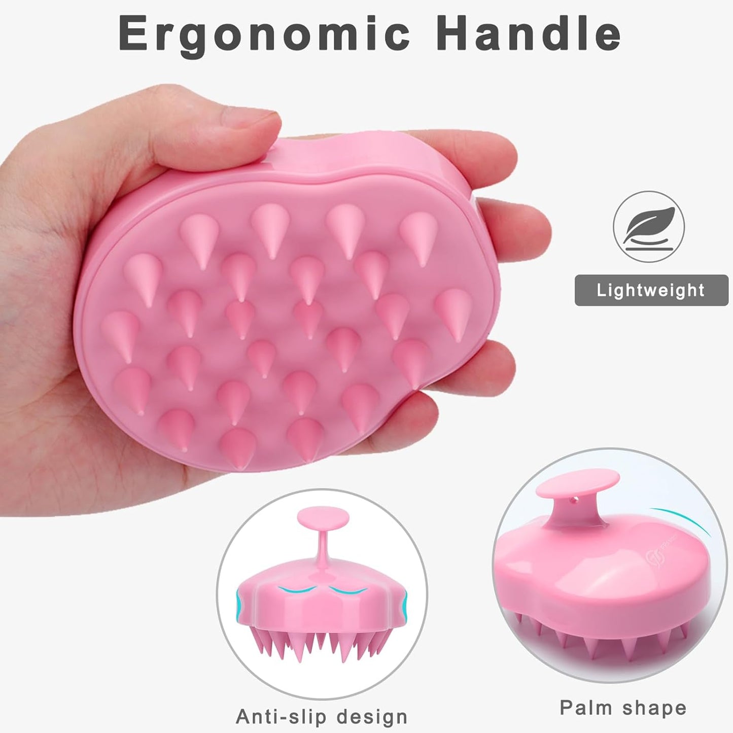 FREATECH Hair Scalp Massager Shampoo Brush with Soft Silicone Bristles for Scalp Care and Hair Growth, Shower Head Scalp Scrubber Exfoliator for Dandruff, Wet & Dry for Men, Women and Kids, Pink
