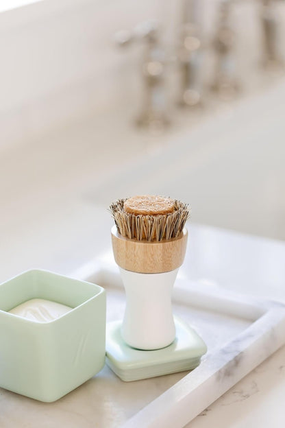 Nellie's Dish Butter - Zero-Waste Alternative to Liquid Dish Soap with Reusable Ceramic Container (Green) - Light Lemongrass Scent - Plastic-Free and Planet-Friendly Dishwashing - (Made in Canada)