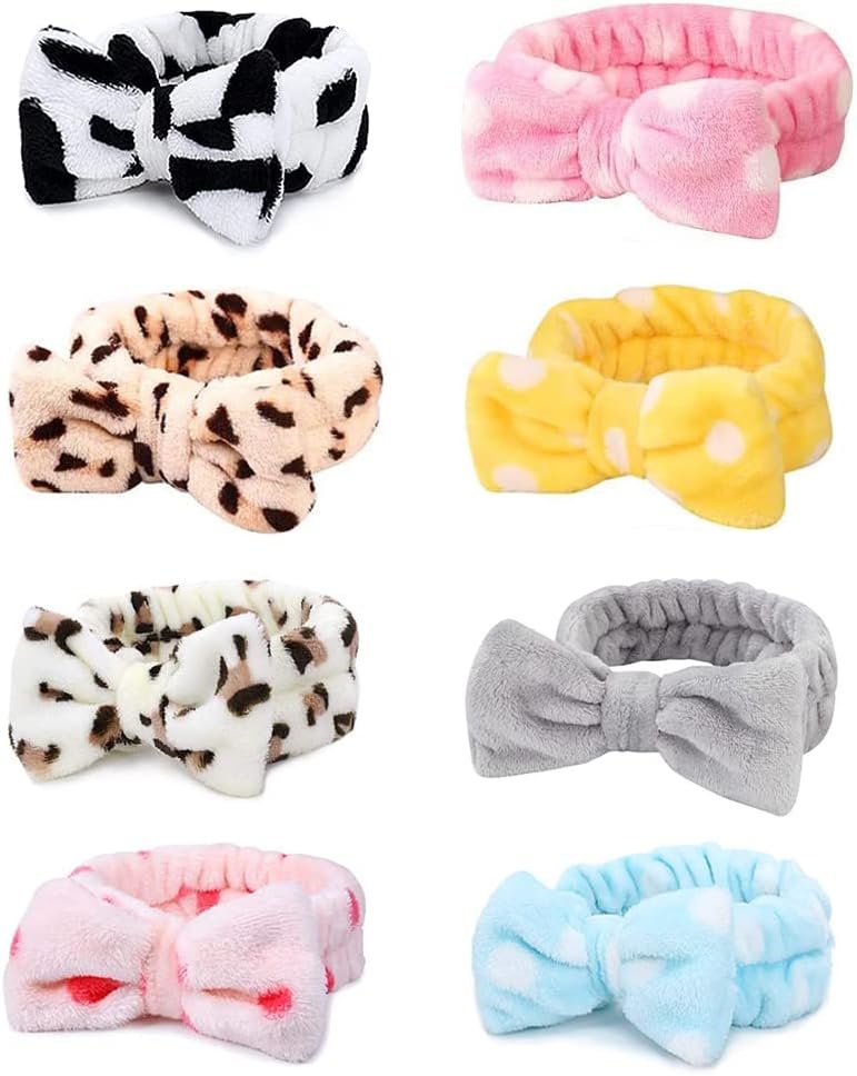 8 Pcs Bow HeadBands, Women Headbands for Makeup Cosmetic Facial Shower Spa Elastic Hair Band Hairlace Headband for Baby girls, 8 Different Colour