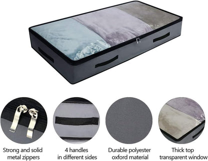 AMJ 2 Pack Soft Underbed Storage Containers with 4 Handles & Transparent Lid for Easy find,Durable Material, Foldable, Dark Gray