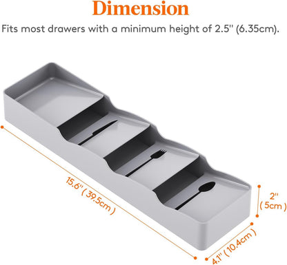 Lifewit Compact Flatware Drawer Organizer, Narrow Silverware Tray for Kitchen Drawers, Plastic Cutlery Holder for Spoons, Forks and Knives, Utensils Storage Organization, Gray