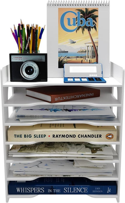 Natwind 7-Tier Office Paper File Organizer for Desk Desktop Organizer Holder Office Organizer Letter Tray & A4 Paper Holder Document Storage Rack for Home Office School(7H-Tier)