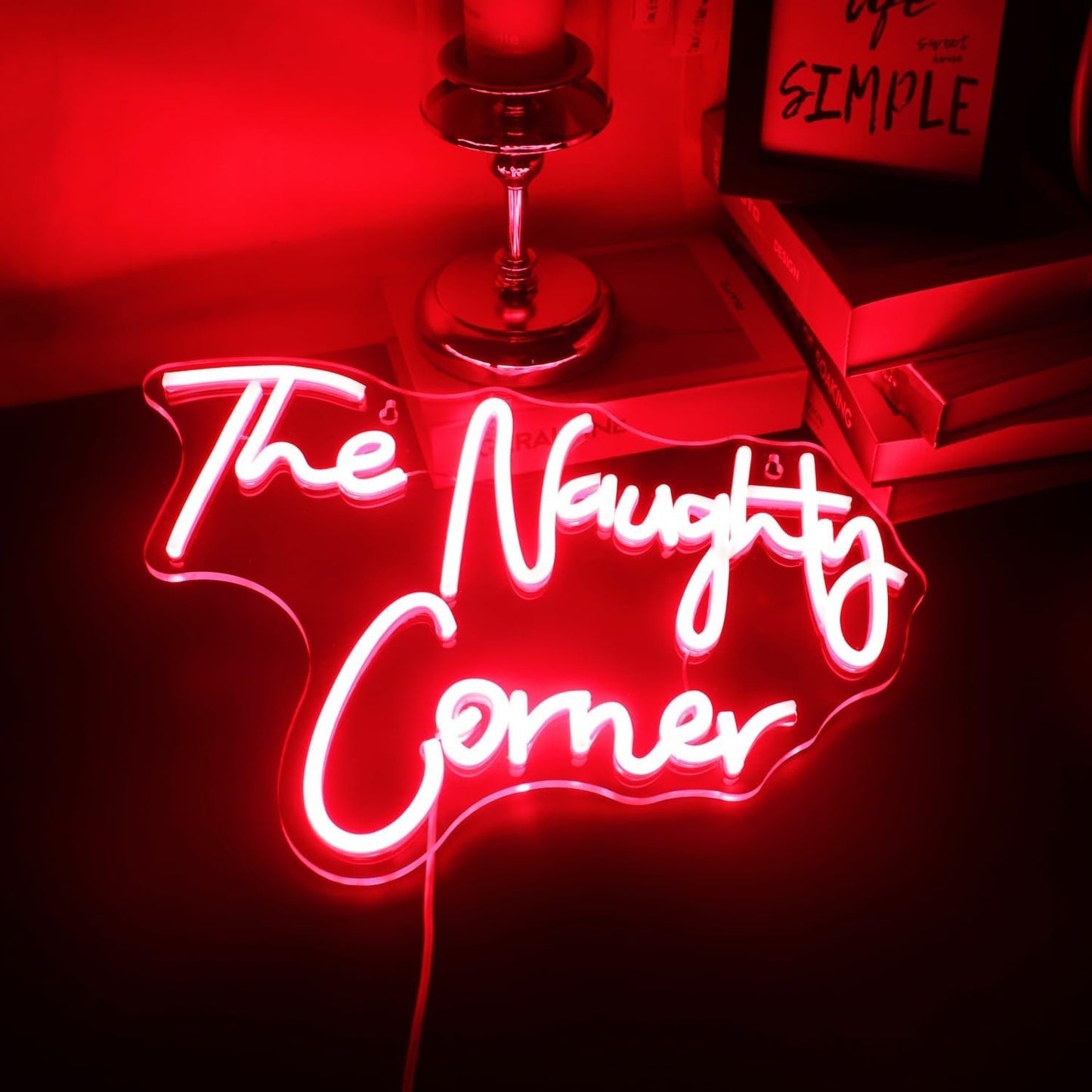 Led "The Naughty Corner" Neon Sign Letters USB Powered Neon Lights for Room Home Bar Art Wall Decoration Party Window Living Room Decor Christmas Gift (Red)
