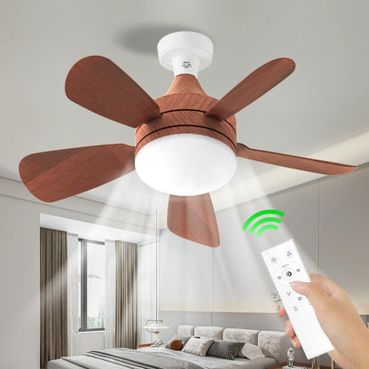 Ceiling Fans with Lights and Remote, Socket Fan Light with Remote, 2000 LM Dimmable Quiet LED Ceiling Fan, 3 Wind Speeds, for Bedroom Dining Room Closets Garages - Small Ceiling Fan (Woodgrain)