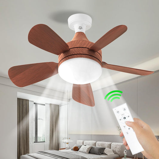 Ceiling Fans with Lights and Remote, Socket Fan Light with Remote, 2000 LM Dimmable Quiet LED Ceiling Fan, 3 Wind Speeds, for Bedroom Dining Room Closets Garages - Small Ceiling Fan (Woodgrain)