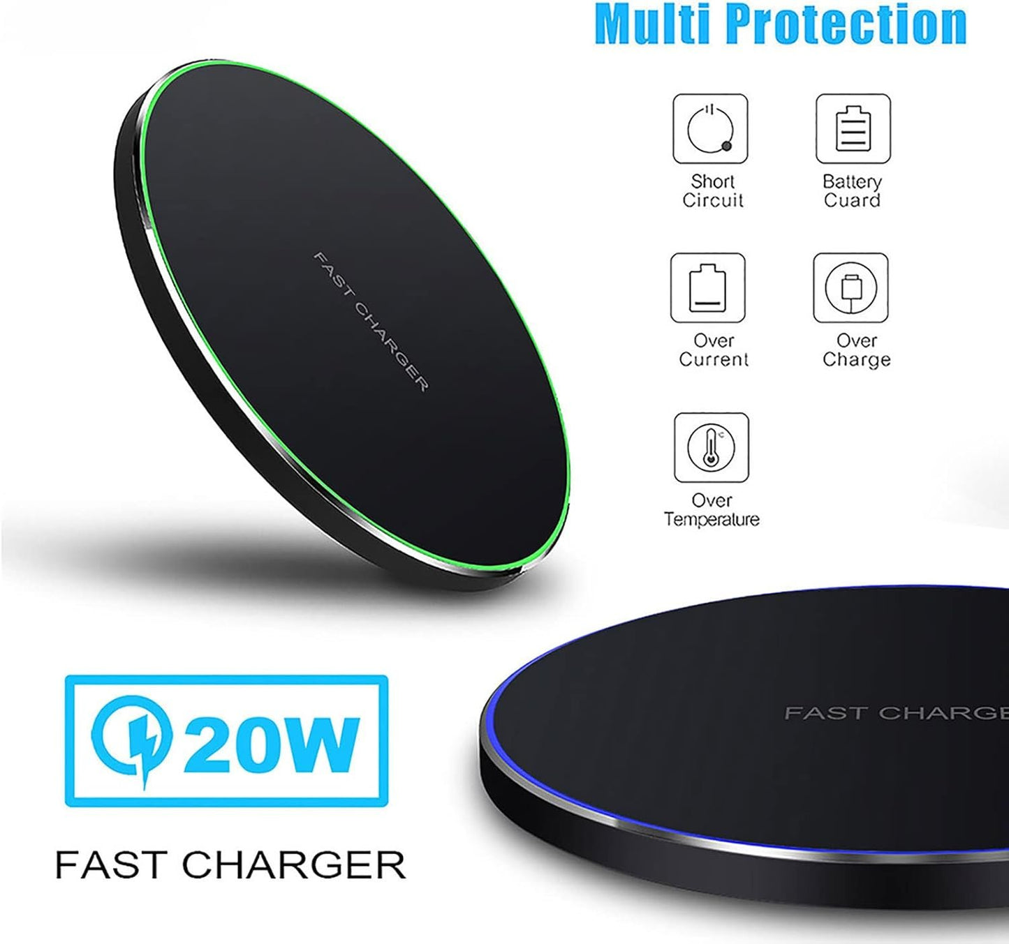 20W Wireless Charger, FDGAO Fast Wireless Charging Pad Mat Compatible with iPhone 16 15 14 13 12 11(Pro,Pro MAX,mini,Plus)/XR/XS/X/8/SE,Samsung Galaxy S24/S23/S22/S21/S20/S10,Air Pods Pro/Galaxy Buds