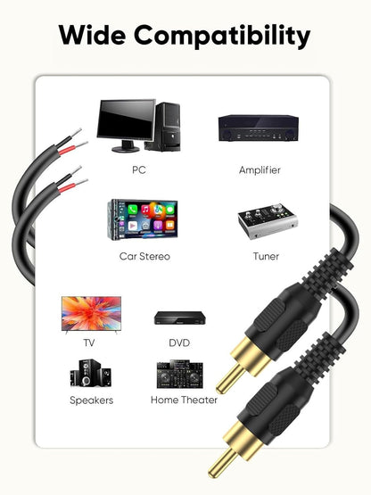 CableCreation RCA to Speaker Wire Adapter, 2 Bare Wire Cables to RCA Plug Adapter Repair Cord Compatible with Speaker Amplifier, Audio Video AV Receiver, TV, Subwoofer (2Pack 20AWG 3.3FT)