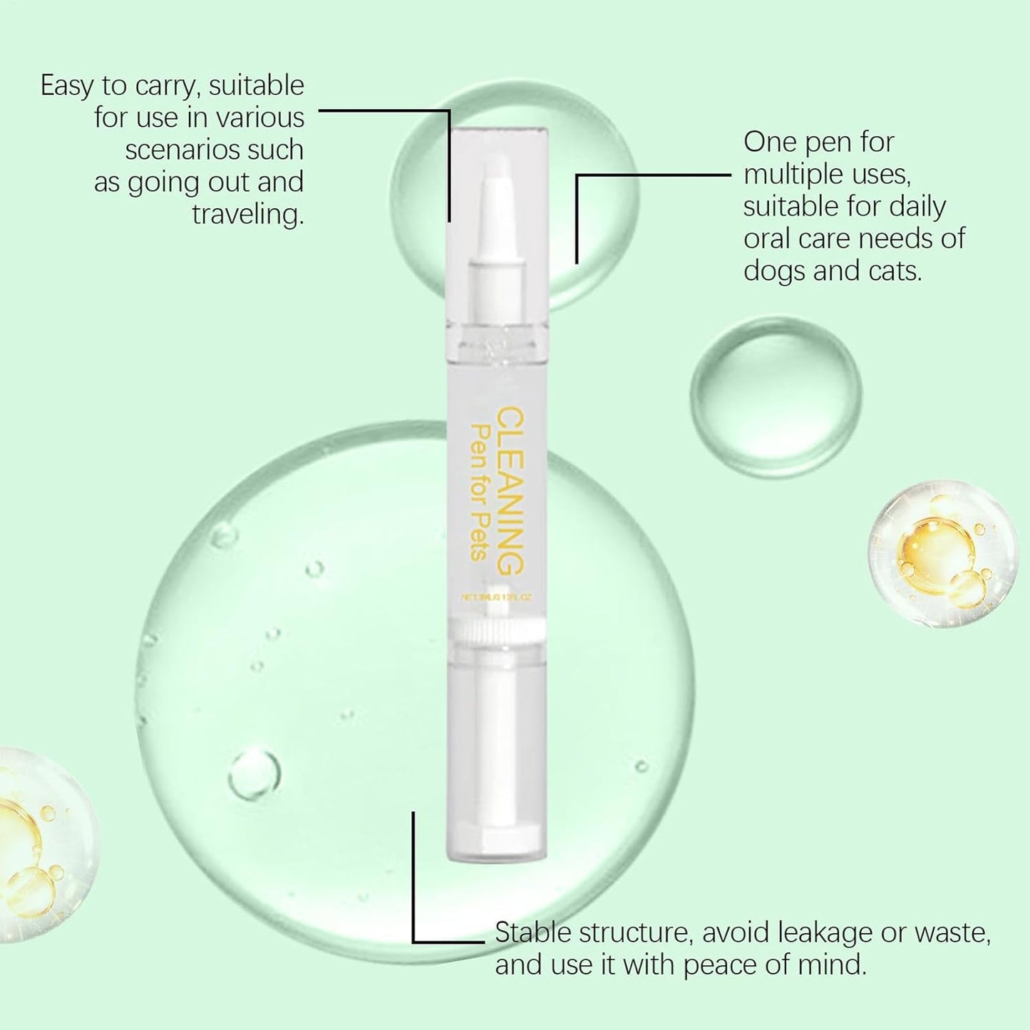 Pet Toothbrush Pen, Dog Personal Care Cleaner, 0,51 x 4,96 Inches Cat Buccal Tool Bad Breath Eliminator, Teeth Brightener Portable Health Care Solution for Travel, Vet, Visita, Igiene giornaliero