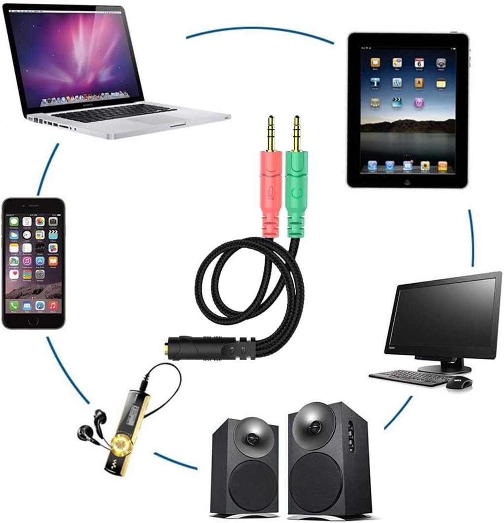 ENVEL Headset Splitter Cable for PC 3.5mm Jack Headphones Adapter Convertors for PC 3.5mm Female with Headphone/Microphone Transform to 2 Dual 3.5mm Male for Computer Simultaneously Y Splitter Audio