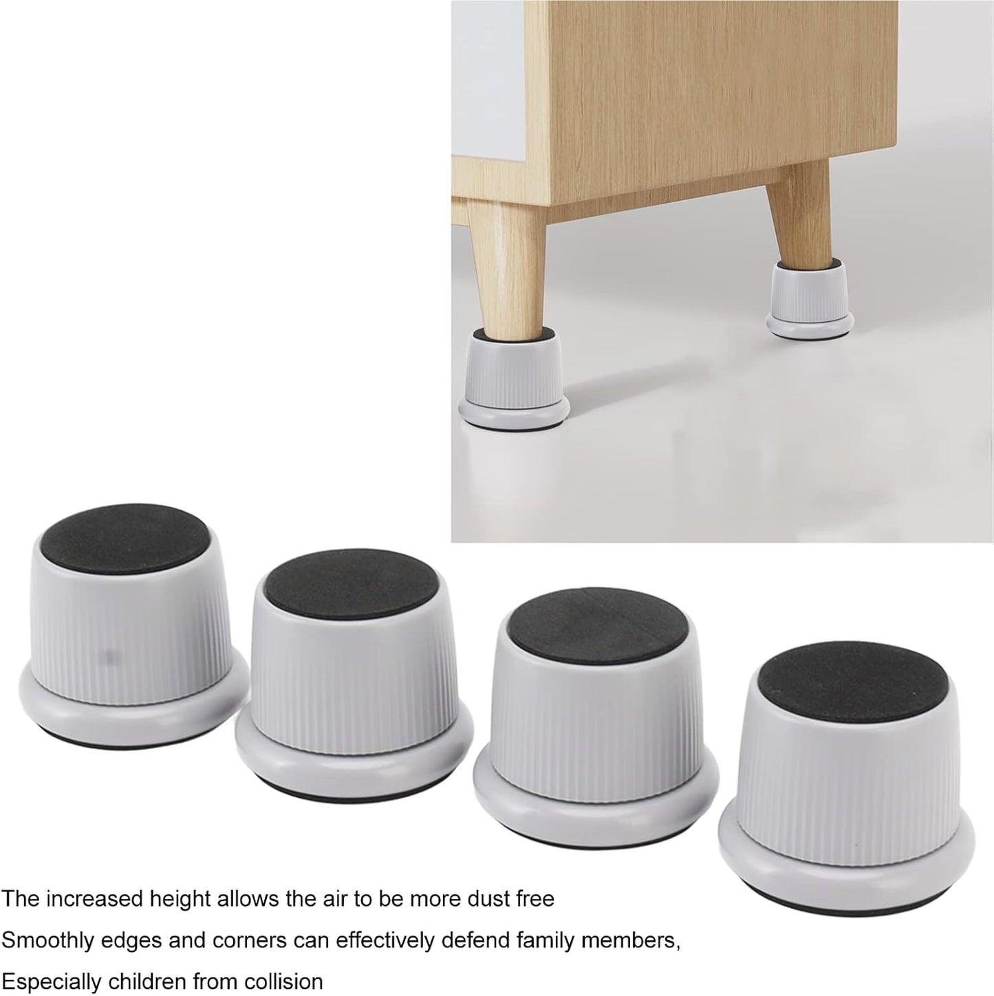 Tomotato 4 Pieces Height Adjustable Legs, 40 mm Height Adjustable Furniture Riser, 0-25 mm, Wear-resistant, Non-Slip, Furniture Legs for Table, Chair, Sofa(Grey)