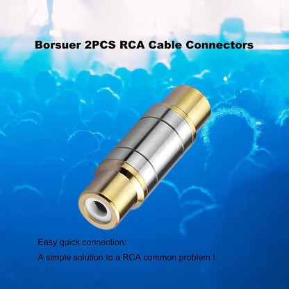 Borsuer 2Pcs RCA Female to Female Coupler Gold Plated Video and Audio RCA Female Adapters Barrel connectors Extend RCA Cables