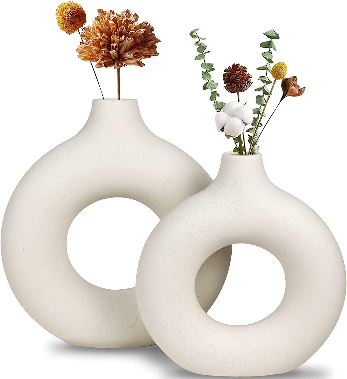 Ceramic Vases Set of 2, Decorative Ceramic Vase Round Flower Vase in Modern Style, Decorative Flowers, Nordic Minimalism Style, for Living Room, Office, Table Decor